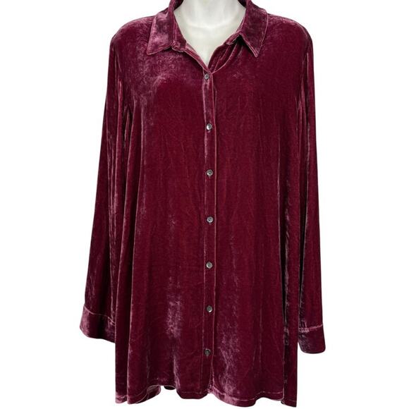 J Jill Womens Velvet Silk Blend Button Up Longline Long Sleeve Shirt Top sz L - Picture 1 of 16